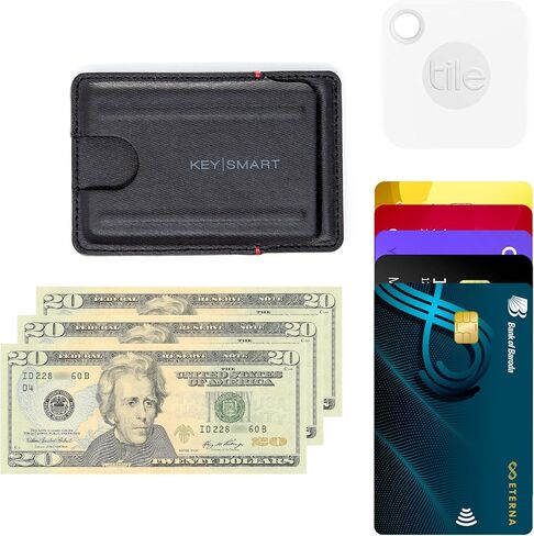 محفظة KeySmart رفيعة - محفظة صغيرة الحجم من جلد TecTuff - حامل بطاقات ائتمان بفتحات سهلة الانزلاق للرجال - محفظة جيب أمامية صغيرة وخفيفة الوزن RFID تحجب هدايا عيد الميلاد للرجال والزوج والأب in Kuwait
