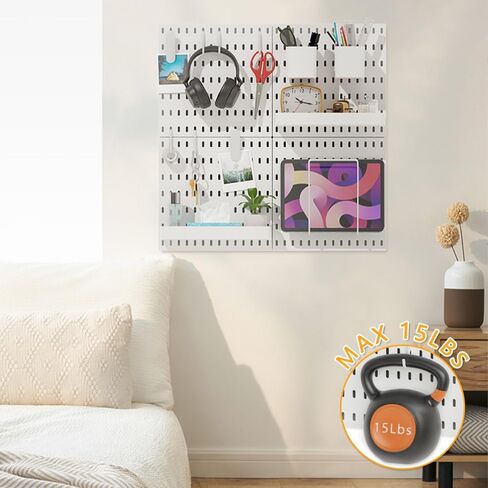 BELLO YON 4 قطع من Pegboard، لوحة Pegboard، ملحقات لوحات تنظيم الحائط Pegboard، مجموعات Pegboard للعرض، لوحة Pegboard معدنية للجدران ورشة عمل مكتب غرفة المرآب، سهلة التركيب (أبيض) in Kuwait