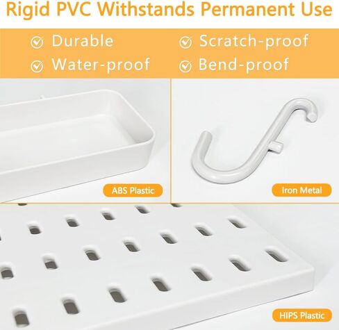 BELLO YON 4 قطع من Pegboard، لوحة Pegboard، ملحقات لوحات تنظيم الحائط Pegboard، مجموعات Pegboard للعرض، لوحة Pegboard معدنية للجدران ورشة عمل مكتب غرفة المرآب، سهلة التركيب (أبيض) in Kuwait