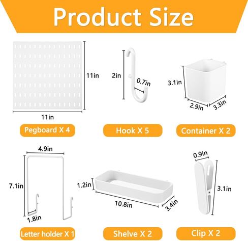 BELLO YON 4 قطع من Pegboard، لوحة Pegboard، ملحقات لوحات تنظيم الحائط Pegboard، مجموعات Pegboard للعرض، لوحة Pegboard معدنية للجدران ورشة عمل مكتب غرفة المرآب، سهلة التركيب (أبيض) in Kuwait