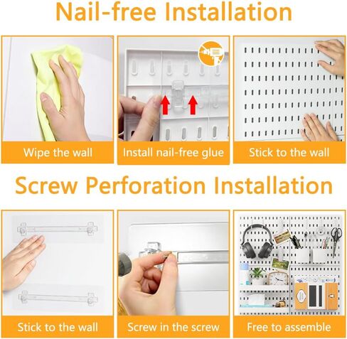 BELLO YON 4 قطع من Pegboard، لوحة Pegboard، ملحقات لوحات تنظيم الحائط Pegboard، مجموعات Pegboard للعرض، لوحة Pegboard معدنية للجدران ورشة عمل مكتب غرفة المرآب، سهلة التركيب (أبيض) in Kuwait