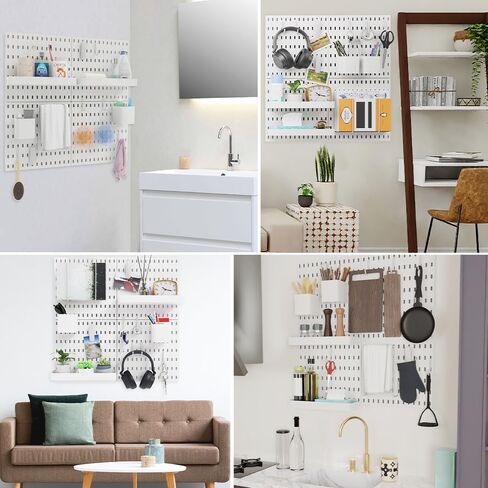 BELLO YON 4 قطع من Pegboard، لوحة Pegboard، ملحقات لوحات تنظيم الحائط Pegboard، مجموعات Pegboard للعرض، لوحة Pegboard معدنية للجدران ورشة عمل مكتب غرفة المرآب، سهلة التركيب (أبيض) in Kuwait
