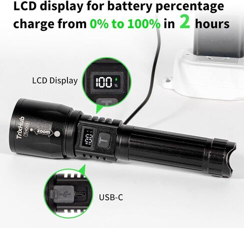 Flashlight 2 Pack, LCD Digital Display Rechargeable Flashlights 1000 High Lumens, 5 Adjustable Mode Tactical Flashlight,Waterproof flashlights for Camping Hiking Outdoor in Kuwait