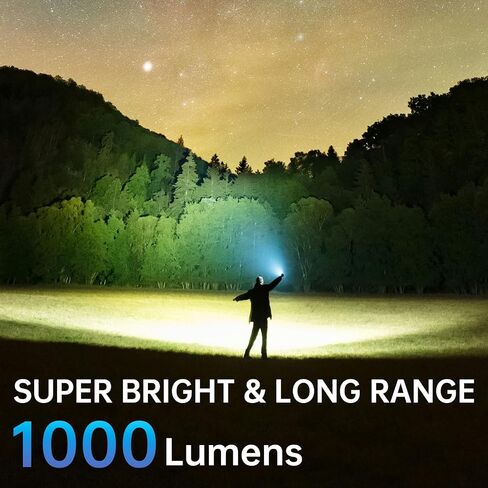 Flashlight 2 Pack, LCD Digital Display Rechargeable Flashlights 1000 High Lumens, 5 Adjustable Mode Tactical Flashlight,Waterproof flashlights for Camping Hiking Outdoor in Kuwait