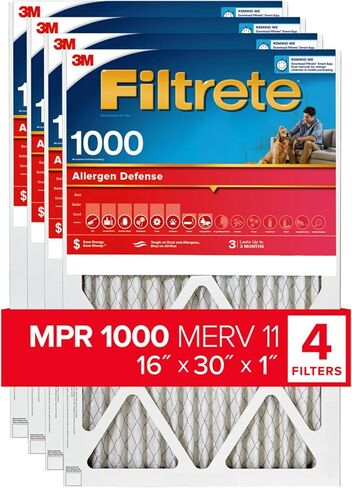 فلتر هواء فرن تيار متردد 16 × 24 × 1، MPR 1000، دفاع دقيق للحساسية، 4 عبوات (الأبعاد الدقيقة 23.813 × 15.813 × 0.656) in Kuwait
