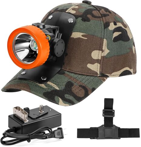 Ultra-Bright LED Mining Headlamp,Rechargeable Waterproof Hard Hat White Light Headlight,Camouflage Miner Cap Included,Durable Mining Light for Underground Work and Outdoor Adventures (Orange) in Saudi Arabia