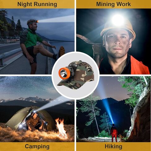 Ultra-Bright LED Mining Headlamp,Rechargeable Waterproof Hard Hat White Light Headlight,Camouflage Miner Cap Included,Durable Mining Light for Underground Work and Outdoor Adventures (Orange) in Saudi Arabia