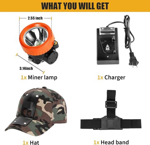 Ultra-Bright LED Mining Headlamp,Rechargeable Waterproof Hard Hat White Light Headlight,Camouflage Miner Cap Included,Durable Mining Light for Underground Work and Outdoor Adventures (Orange) in Saudi Arabia