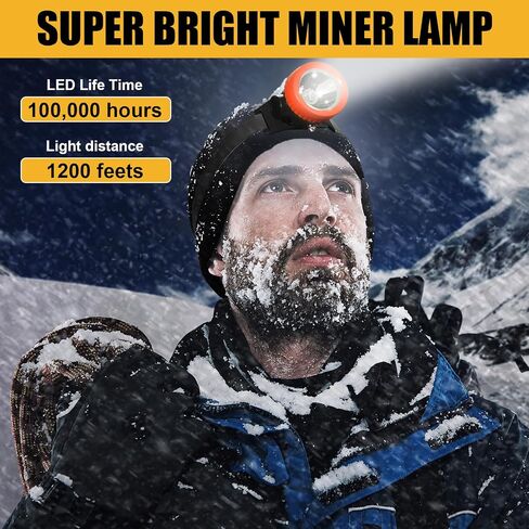Ultra-Bright LED Mining Headlamp,Rechargeable Waterproof Hard Hat White Light Headlight,Camouflage Miner Cap Included,Durable Mining Light for Underground Work and Outdoor Adventures (Orange) in Saudi Arabia
