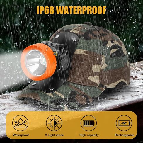 Ultra-Bright LED Mining Headlamp,Rechargeable Waterproof Hard Hat White Light Headlight,Camouflage Miner Cap Included,Durable Mining Light for Underground Work and Outdoor Adventures (Orange) in Saudi Arabia