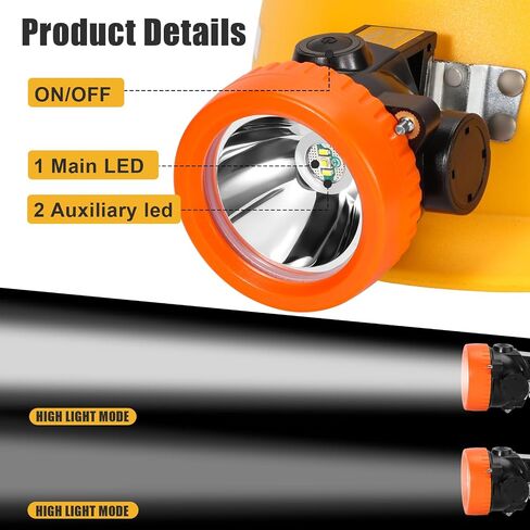 Ultra-Bright LED Mining Headlamp,Rechargeable Waterproof Hard Hat White Light Headlight,Camouflage Miner Cap Included,Durable Mining Light for Underground Work and Outdoor Adventures (Orange) in Saudi Arabia