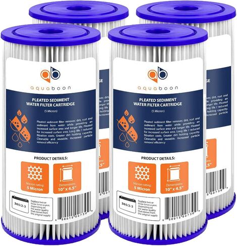 Aquaboon 5 Micron 10" x 4.5" Pleated Sediment Water Filter Replacement Cartridge | Whole House Sediment Filtration | Compatible with FXHSC, ECP5-BB, FM-BB-10-5, CP5-BBS, 255490-43, HDC3001, 2-Pack in Kuwait