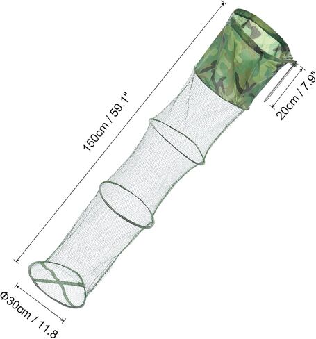 PATIKIL 59"x12" Fishing Cage Basket, Collapsible Fishing Net Nylon Fishing Bait Mesh with Anchor Bolt for Bait Storage Crayfish Minnows Shrimps in Saudi Arabia