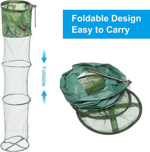 PATIKIL 59"x12" Fishing Cage Basket, Collapsible Fishing Net Nylon Fishing Bait Mesh with Anchor Bolt for Bait Storage Crayfish Minnows Shrimps in Saudi Arabia