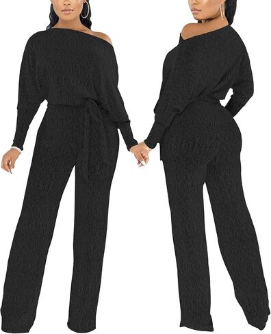 DinyIn Sexy Deep V Neck Long Wide Leg Pant for Women Casual Solid Jumpsuits Plus Size Romper with Belt in Kuwait