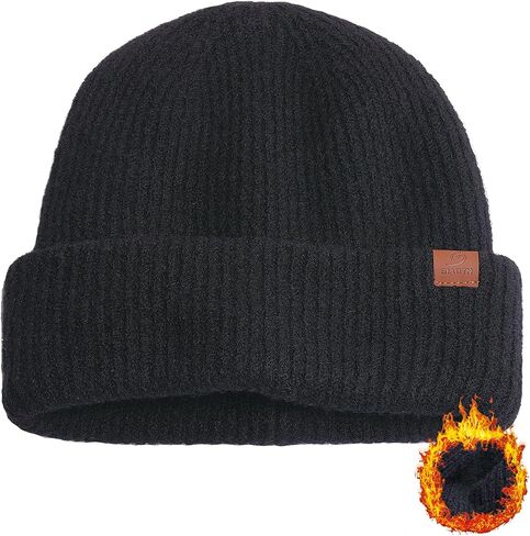 Slouchy and Cuffed Beanie for Women Men, Double Layer Soft Warm Winter Knit Hat Skull Cap in Kuwait