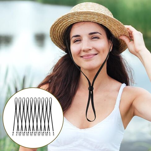 10 Pcs Hat Strap Hat Clip for Travel Hats Removable Chin Cord, Windproof Hat Strap Clips Anti-Lost Cap Strap Clips for Golfing Boating Fishing Hat Outdoor(Black) in Saudi Arabia