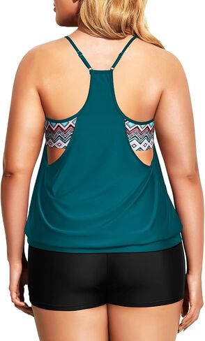 Holipick Plus Size Tankini Swimsuit for Women Two Piece Tummy Control Bathing Suit Blouson Tankini Top with Shorts in Saudi Arabia