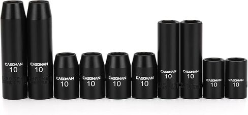 مجموعة مقابس الصدمات CASOMAN 10 قطع، محرك 1/4 بوصة و3/8 بوصة، عميق وضحل، 10 مم، متري، لمسة نهائية من الكروم المرآة in Kuwait