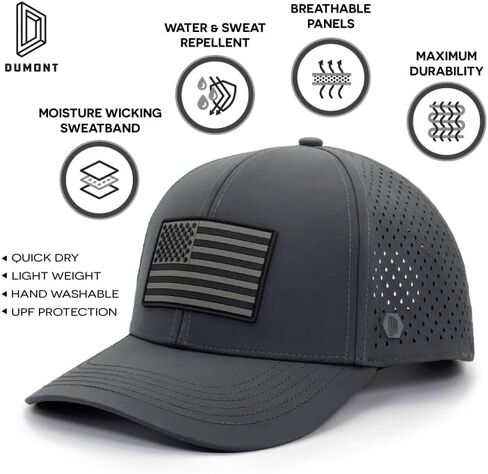Dumont Supply - قبعة العلم الأمريكي، منقار منحني، قبعة Snapback للأداء، قبعة بيسبول مقاومة للماء، للرجال والنساء in Kuwait