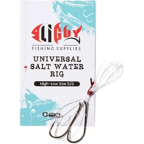 Saltwater Fishing Hook Rigs, Heavy Duty Stainless Steel Salt Water Surf Rig High Low Bait Rigs with J Hook Offset 70LB Mono leader Perfect for Bluefish Hook Size 5/0