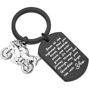 FUSTMW Biker Keychain Motorcycle Gift Ride Safe Keychain May Your Guardian Angel Ride with You New Driver Gift for Biker