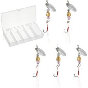PATIKIL Fishing Lures Spinnerbait, 5 Pack Trout Lures Rooster Tail Fishing Lures Single Hook Trout Spinners 1/8 oz with Tackle Boxes for Freshwater Saltwater Fishing, Silver Tone