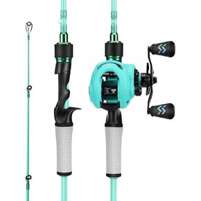 One Bass Spirit Flame Fishing Rod Reel Combo, Spinning & Baitcasting Fishing Pole with Graphite 2Pc Blanks, Stainless Steel Guides-7' Casting Blue - Right Handed
