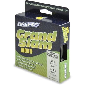 HI-SEAS Grand Slam Monofilament Fishing Line - Strong & Abrasion Resistant in Clear, Pink, Green, Smoke Blue, Fluorescent Yellow Freshwater & Saltwater - Filler Spool
