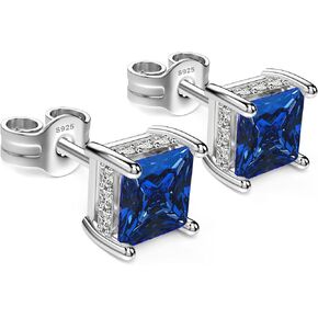 UNFAAR 18K White Gold Plated Sterling Silver Princess Cut Cubic Zirconia Stud Earrings Square CZ Simulated Diamond Stud Earrings for Women Men (4MM) in Kuwait