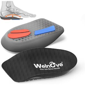 Plantar Fasciitis Heel Inserts for Heel Pain - Welnove Shock-Absorbing Anti-Slip Gel Heel Cushion Cups with Arch Support for Heel Spurs Flat Feet - Heel Support Inserts for Women 6.5-10 Men 5-8