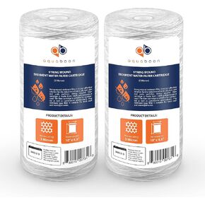 Aquaboon 5 Micron 10"x4.5" BB String Wound Sediment Water Filter Cartridge | Whole House Sediment Filtration | Compatible with 84637, WPX5BB97P, PC10, 355214-45, 355215-45, WP10BB97P WP5BB97P 4-Pack