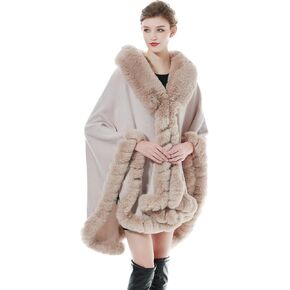 SUFCOMOU Women Faux Fur Shawl Wrap Winter Cape Poncho with Fur Trim Sleeveless Cardigan Dressy Cloak Coat
