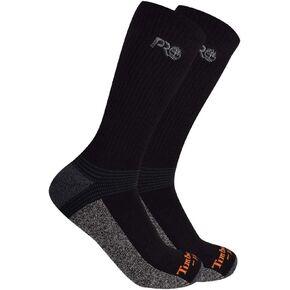 Timberland PRO Men's 2-Pack Ribbed Logo Crew Socks, Black, Large