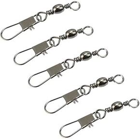 DE 100pcs Barrel Swivel with Safety Snap Connector Solid Rings Fishing