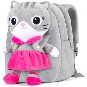 HONGTEYA Toddler Backpack Soft Plush Backpack with Stuffed Bunny Toy Kids Mini Backpack for Girls Doll Backpack Gift for Toddlers Age 1 2 3 4 Rose Red