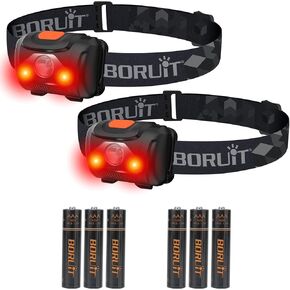 BORUIT LED Headlamp Red White Light Head Lamp [2-PACK] AAA Battery Super Bright Headlight 4 Mode Head Flashlight for Kids Adult Camping Running Hunting Fishing Gear