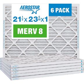 Aerostar 21 1/2x23 5/16x1 MERV 8 Pleated Air Filter, AC Furnace Air Filter, 6 Pack (Actual Size: 21 1/2" x 23 5/16" x 3/4")