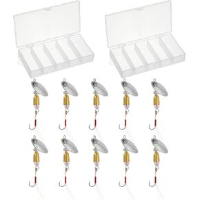 PATIKIL Fishing Lures Spinnerbait, 10 Pack Trout Lures Rooster Tail Fishing Lures Single Hook Trout Spinners 1/5 oz with 2 Tackle Boxes for Freshwater Saltwater Fishing, Silver Tone