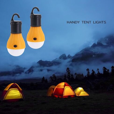 2 حزمة من مصابيح خيمة LED المحمولة للتخييم والمشي لمسافات طويلة، معدات تخييم تعمل بالبطارية للاستخدام الخارجي والداخلي (أصفر + أصفر) in Saudi Arabia