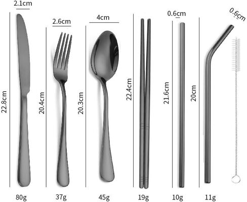 Portable Stainless Steel Flatware Set, Travel Camping Cutlery, Portable Utensil Silverware Dinnerware Set with a Waterproof Case (Black) in Saudi Arabia