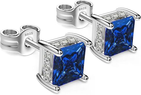 UNFAAR 18K White Gold Plated Sterling Silver Princess Cut Cubic Zirconia Stud Earrings Square CZ Simulated Diamond Stud Earrings for Women Men (4MM) in Kuwait