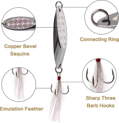 Casting Fishing Spoons Lures Saltwater Jigging Spoons Fishing Tackle Bait with Treble Hooks Hard Metal Spoon Lures for Salmon Bass in Saudi Arabia