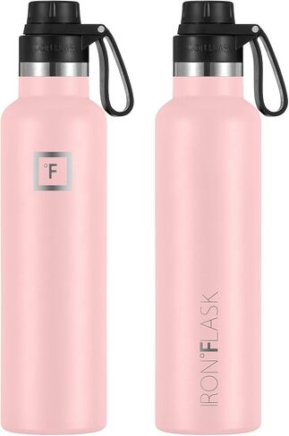 IRON °FLASK Camping & Hiking Hydration Canteens - 3 Lids (Narrow Spout Lid) Leak Proof Vacuum Insulated Stainless Steel - Hot & Cold Double Walled Sports Water Bottle - Rose, 24 Oz in Saudi Arabia
