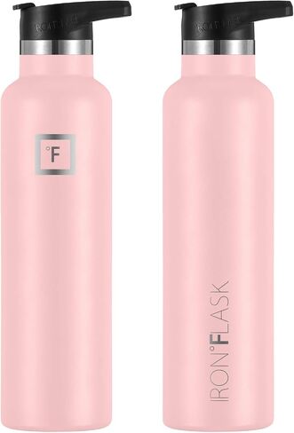 IRON °FLASK Camping & Hiking Hydration Canteens - 3 Lids (Narrow Spout Lid) Leak Proof Vacuum Insulated Stainless Steel - Hot & Cold Double Walled Sports Water Bottle - Rose, 24 Oz in Saudi Arabia