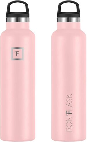 IRON °FLASK Camping & Hiking Hydration Canteens - 3 Lids (Narrow Spout Lid) Leak Proof Vacuum Insulated Stainless Steel - Hot & Cold Double Walled Sports Water Bottle - Rose, 24 Oz in Saudi Arabia