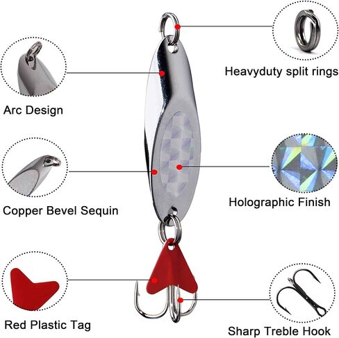 Casting Fishing Spoons Lures Saltwater Jigging Spoons Fishing Tackle Bait with Treble Hooks Hard Metal Spoon Lures for Salmon Bass in Saudi Arabia