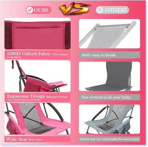 Folding Beach Chair 2 Pack, Lightweight with Storage Bag and Cup Holder, Comfortable and Portable, for Carry or Backpack, Low Beach Chair for Outdoor Activities, Camping, Beach, Events. (Pink) in Saudi Arabia