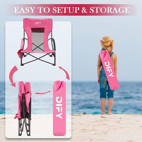 Folding Beach Chair 2 Pack, Lightweight with Storage Bag and Cup Holder, Comfortable and Portable, for Carry or Backpack, Low Beach Chair for Outdoor Activities, Camping, Beach, Events. (Pink) in Saudi Arabia