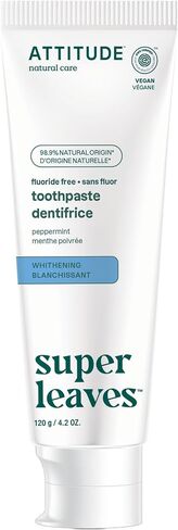 ATTITUDE Fluoride-Free Toothpaste, Plant- and Mineral-Based Ingredients, Vegan, Cruelty-Free and Sugar-Free, Whitening, Peppermint, 4.2 Oz (16741) in Saudi Arabia